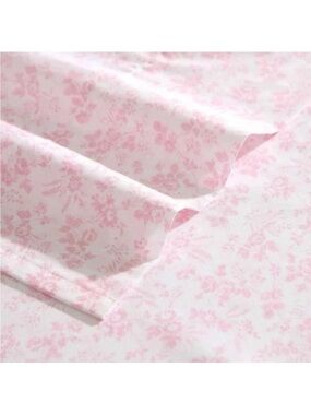 Laura Ashley King Pink Floral Toile 4-Piece 100% Cotton Percale Sheet Set